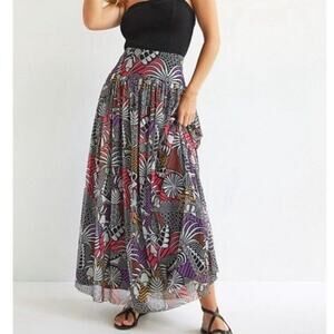 NWOT Farm Rio x Anthropologie Sz S Tropical Maxi Skirt Layered Mesh Palms